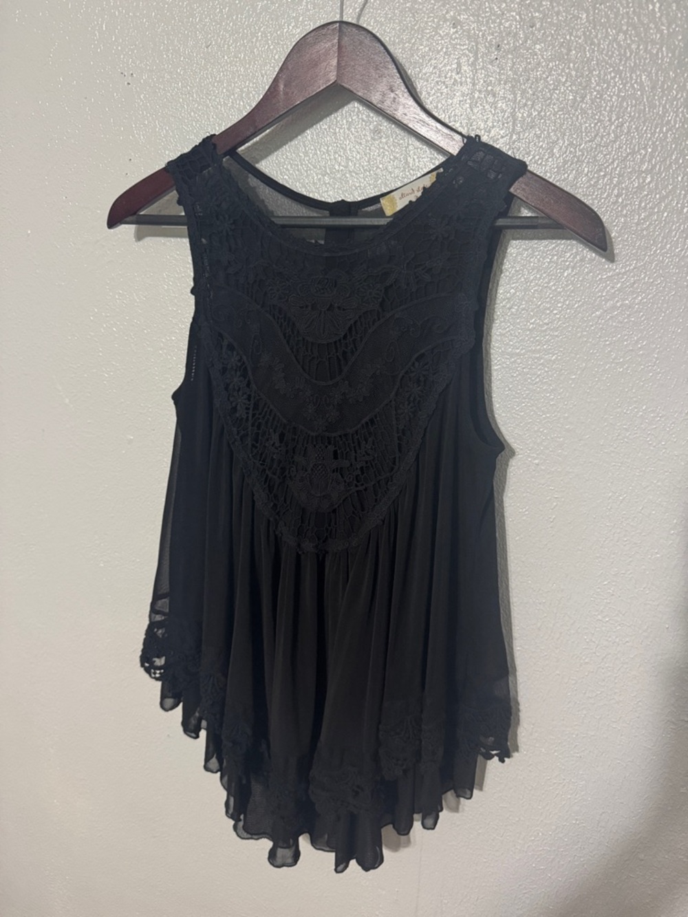 Altar'd State Black Crochet Lace Babydoll Tiered Boho Whimsigoth Tank Top